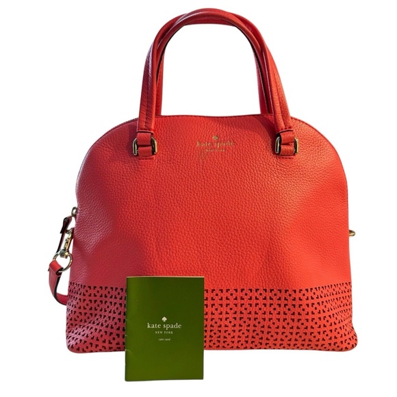 Kate Spade Carli Wakefield Lane Leather Satchel Bag Coral Pink Crossbody Strap - Picture 1 of 13